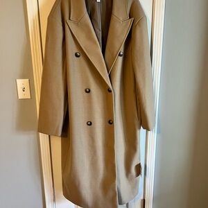 Nordstrom Topshop Womens Double-Breasted Polyester Blend Coat Camel NWT
